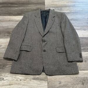 Vintage Saks Fifth Ave Alan Flusser Monochrome Houndstooth Mens 42L Blazer